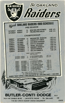 1980 Oakland Raiders Team Signed Official Schedule Broadside With 38 Signatures Including Plunkett, Hendricks & Guy (PSA/DNA)